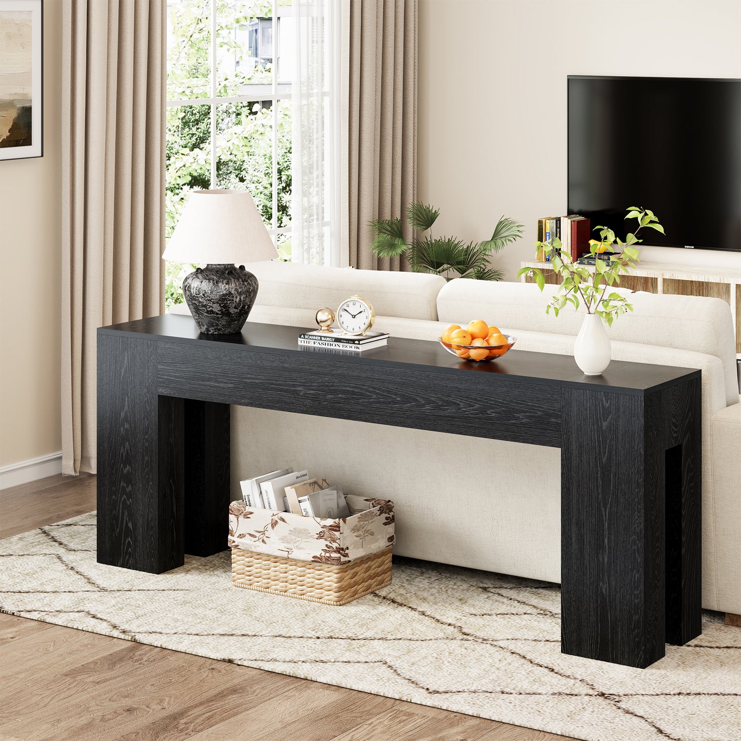 Epecoya Extra Long Sofa Console Table for Entryway Living Room, 79-Inch Farmhouse Wood Behind Couch Table, Rectangular Accent Console with Wooden Double Base for Hallway Foyer Entrance, Black