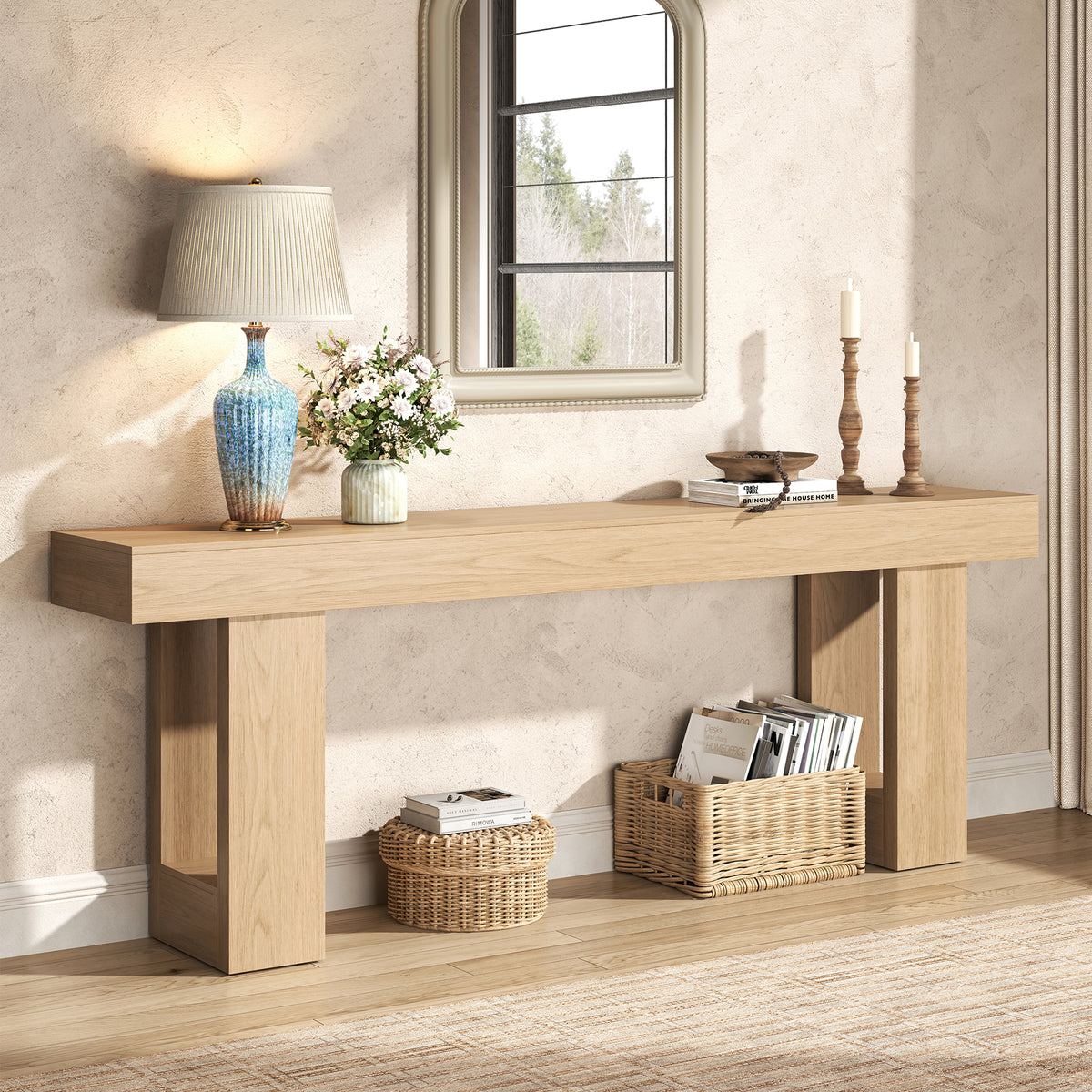 Console Table for Living Room 78.7 Inch, Light Oak Brown Farmhouse Extra Long Entryway Table, Large Couch Table Behind Sofa for Foyer Hallway, Entrance Way