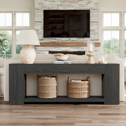Extra Long Console Table for Entryway Black, 86-Inch Entryway Table with Storage Shelves, 2-Tier Modern Couch Table Behind Sofa for Living Room, Entrance, Black