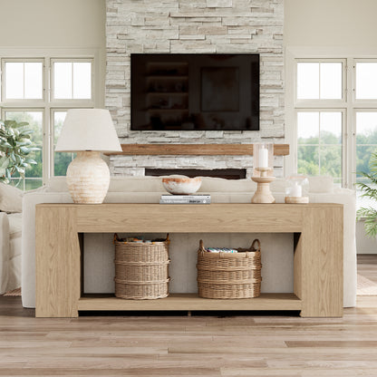 Console Table for Entry Way with Storage 86 Inch, Extra Long Sofa Table Behind Couch for Living Room, Wooden Entryway Entrance Table with 2-Tier Shelves, Light Oak