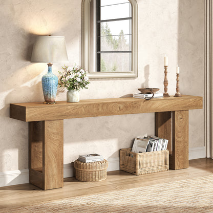 Extra Long Console Tables for Entryway 78.7-Inch, Natural Oak Brown Farmhouse Sofa Tables Narrow Long, Rectangular Wooden Entryway Tables for Living Room, Entrance, Hallway