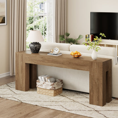 Extra Long Sofa Console Table for Entryway Living Room, 80-Inch Farmhouse Wood Behind Couch Table, Rectangular Accent Console with Wooden Double Base for Hallway Foyer Entrance, Natural Oak Brown