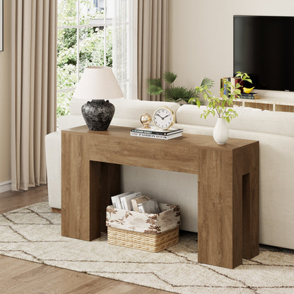 Epecoya 55-Inch Long Sofa Console Table for Entryway Living Room, Farmhouse Wood Behind Couch Table, Rectangular Accent Console with Wooden Double Base for Hallway Foyer Entrance, Natural Oak Brown
