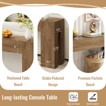 Extra Long Sofa Console Table for Entryway Living Room, 80-Inch Farmhouse Wood Behind Couch Table, Rectangular Accent Console with Wooden Double Base for Hallway Foyer Entrance, Natural Oak Brown