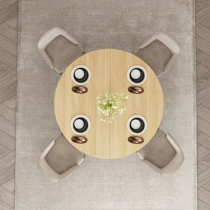 47-Inch Round Wood Dining Table with Open Storage Shelves for Dining Room, 4-6 People Farmhouse Circle Kitchen Dinner Tables with Fluted Design for Living Room, Apartments, Light Oak Brown