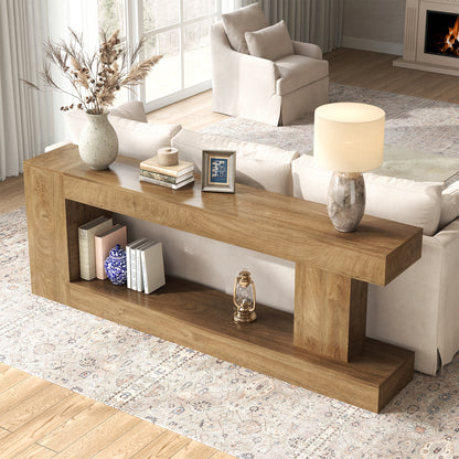 82-Inch Extra Long Console Table, Modern Farmhouse Entryway Table for Hallway Foyer, Sofa Table Behind Couch for Living Room, Natural Oak Brown