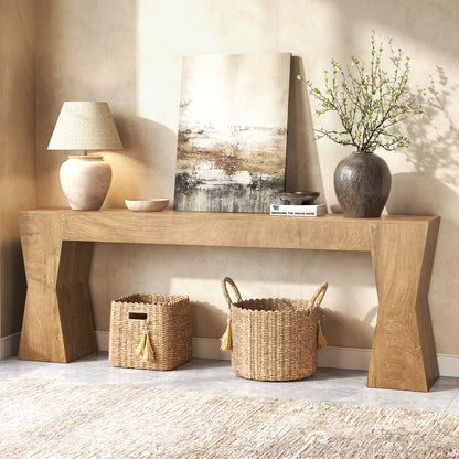 Extra Long Console Table for Living Room, Natural Oak Brown 86-Inch Entryway Table with X-Shaped Legs Wooden, Farmhouse Behind the Couch Table for Entrance, Hallway