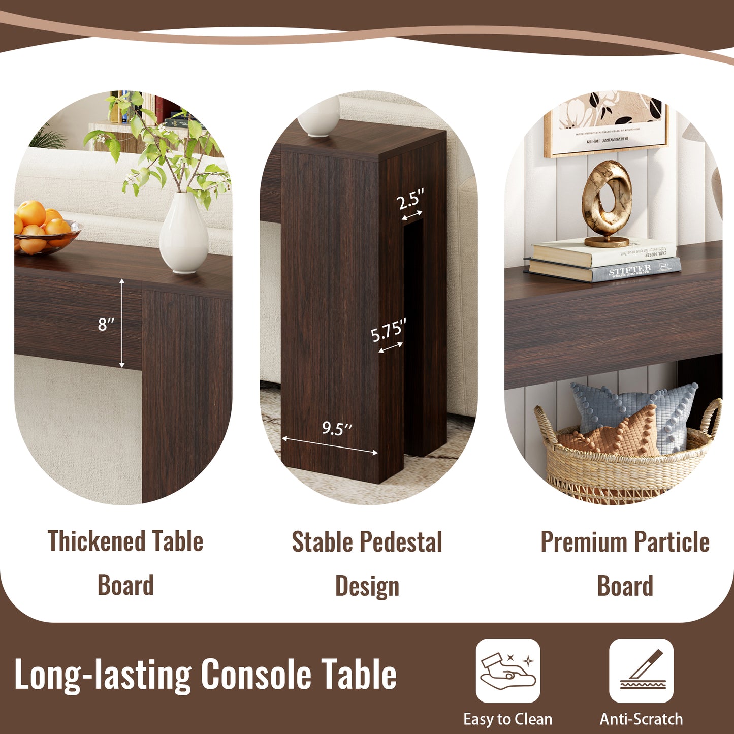 Extra Long Sofa Console Table for Entryway Living Room, 79-Inch Farmhouse Wood Behind Couch Table, Rectangular Accent Console with Wooden Double Base for Hallway Foyer Entrance, Walnut Brown