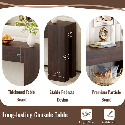 Extra Long Sofa Console Table for Entryway Living Room, 79-Inch Farmhouse Wood Behind Couch Table, Rectangular Accent Console with Wooden Double Base for Hallway Foyer Entrance, Walnut Brown