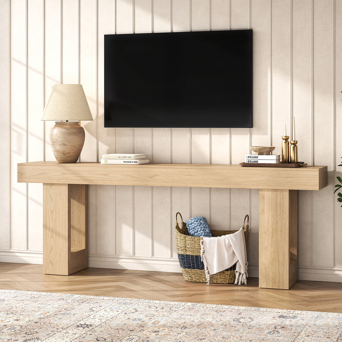 Console Table for Living Room 78.7 Inch, Light Oak Brown Farmhouse Extra Long Entryway Table, Large Couch Table Behind Sofa for Foyer Hallway, Entrance Way