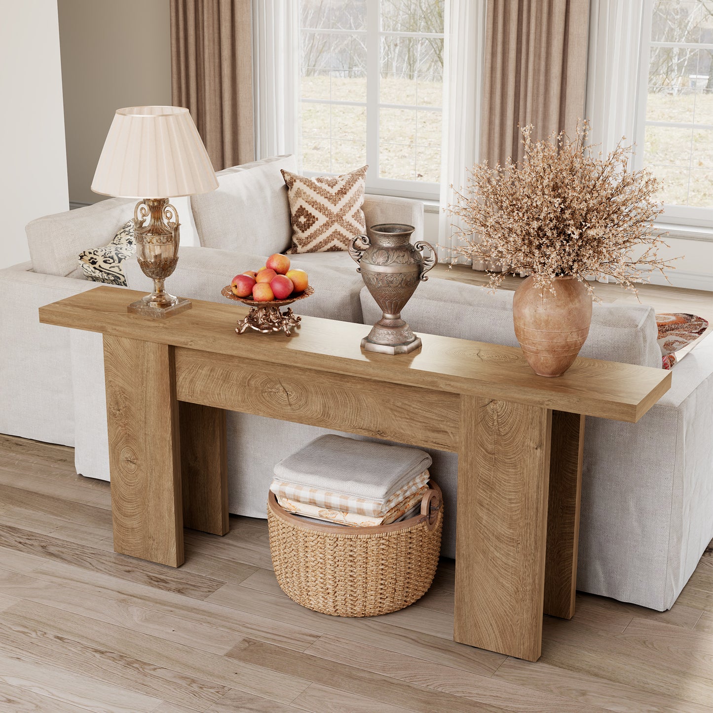 70.9-Inch Long Console Table For Entryway, Wooden Sofa Table Narrow Behind Couch Rectangular, Farmhouse Accent Foyer Entry Tables For Living Room, Entrance, Hallway, Natural Oak Brown