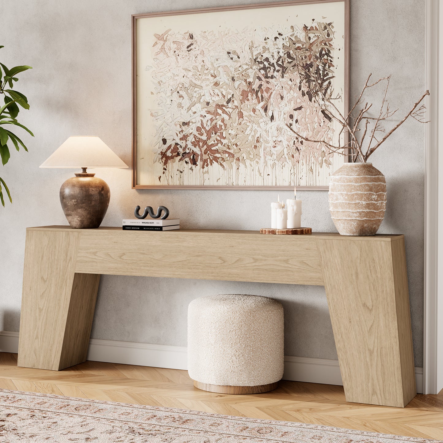 78-Inch Console Table for Entryway, Extra Long Farmhouse Sofa Table Behind Couch, Natural Wood Accent Entrance Table for Living Room Hallway, Light Oak Brown