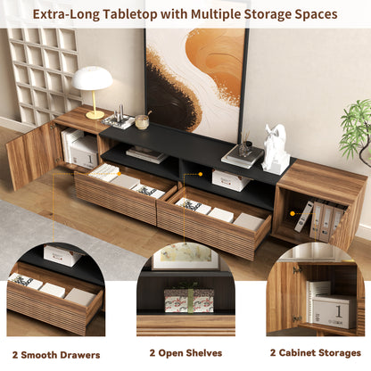 78.8 Inch TV Stand with Storage Cabinets for Living Room, TVs Media Console Entertainment Center with Drawers, Wood Fluted Television Stands with Open Shelves for Bedroom, Dark Brown Walnut