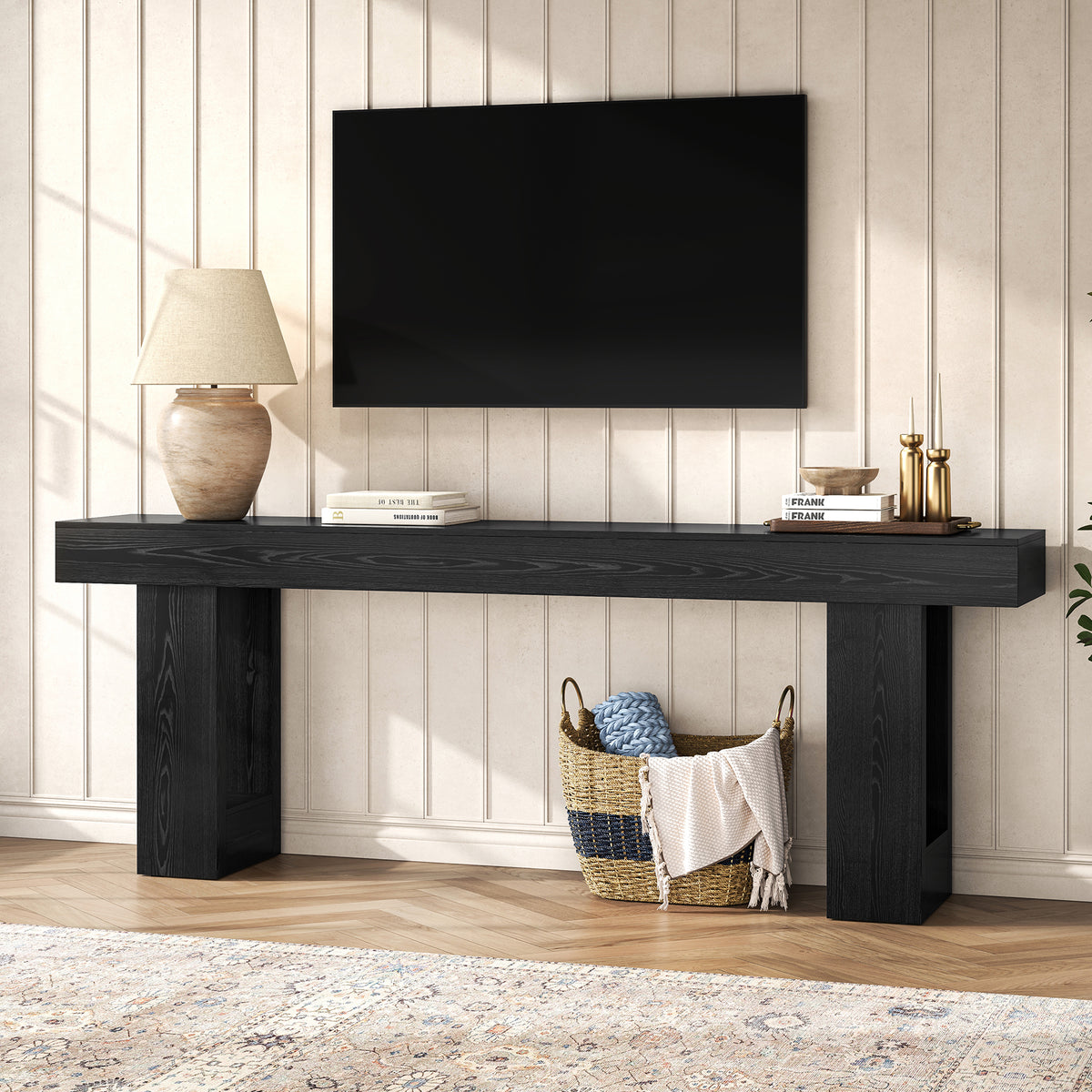 78.7-Inch Console Tables for Entryway, Black Sofa Table Modern Extra Long Behind Couch Table, Mid Century Entrance Table for Entry Way, Apartment, Hallway