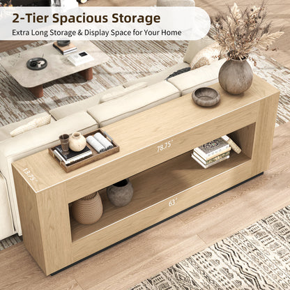 Extra Long Console Table for Entryway, 78 Inch 2-Tier Wood Behind Couch Sofa Table with Storage, Farmhouse Entrance Table for Living Room,Living Room, Foyer, Hallway, Light Oak