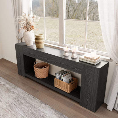 Extra Long Console Table for Entryway Black, 86-Inch Entryway Table with Storage Shelves, 2-Tier Modern Couch Table Behind Sofa for Living Room, Entrance, Black