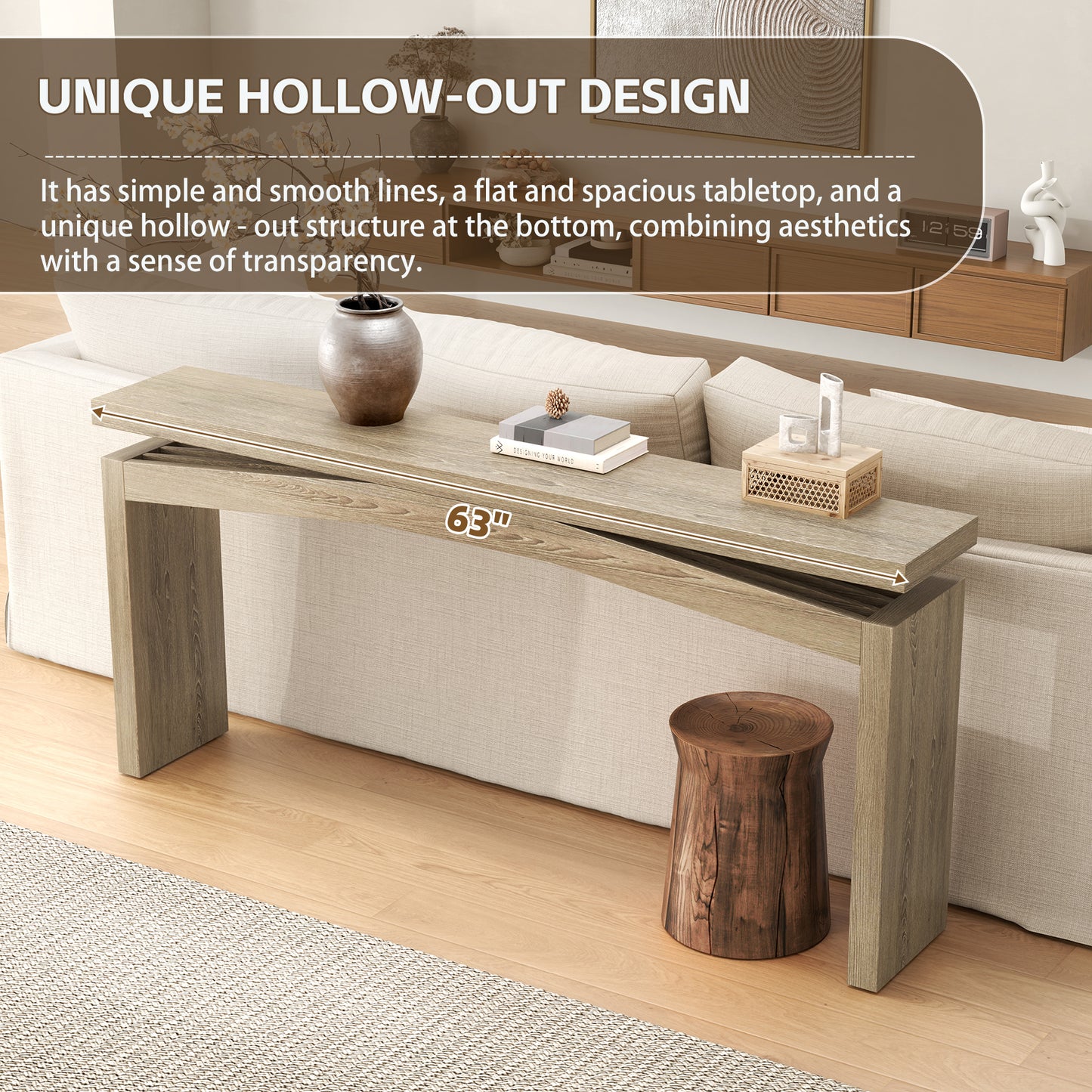 63-Inch Console Table Behind Sofa Rustic, Long Foyer Tables for Entryway Narrow, Modern Farmhouse Couch Table Wood for Hallway, Living Room, Home, Entrance, Light Tan Wood