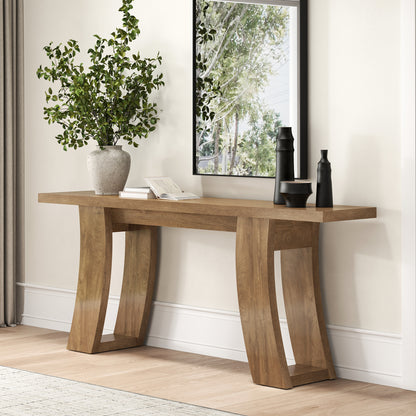 70.9-Inch Wood Console Table for Entryway Living Room, Extra Long Rectangular Natural Sofa Tables with Farmhouse Wooden Curved Base for Home Hallway Couch Foyer Entrance, Light Brown Oak