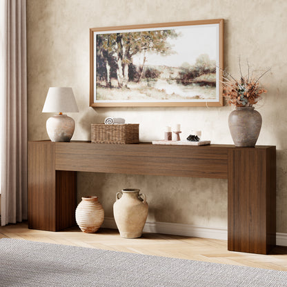 86-Inch Console Table Behind Couch Mid Century, Walnut Brown Wooden Sofa Table Narrow Long, Extra Long Console Table for Entryway, Hallway, Living Room
