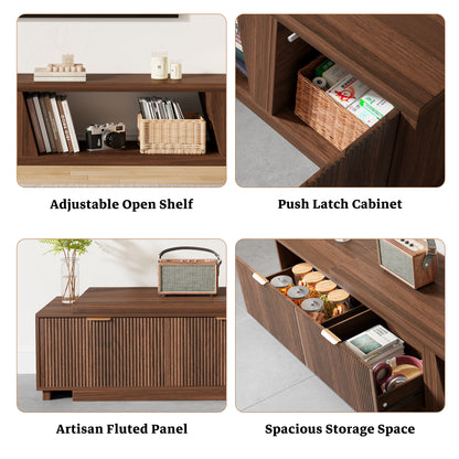 98-Inch TV Stand Extendable for Living Room, Extra Long TV Console with Storage Cabinets and Adjustable Shelf, Mid Century Modern TV Stand Flutted, Walnut Brown (64.57" W-98.43" W)