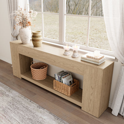 Console Table for Entry Way with Storage 86 Inch, Extra Long Sofa Table Behind Couch for Living Room, Wooden Entryway Entrance Table with 2-Tier Shelves, Light Oak