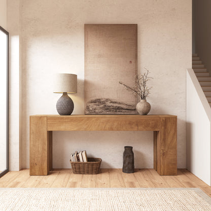Extra Long Sofa Console Table for Entryway Living Room, 80-Inch Farmhouse Wood Behind Couch Table, Rectangular Accent Console with Wooden Double Base for Hallway Foyer Entrance, Natural Oak Brown