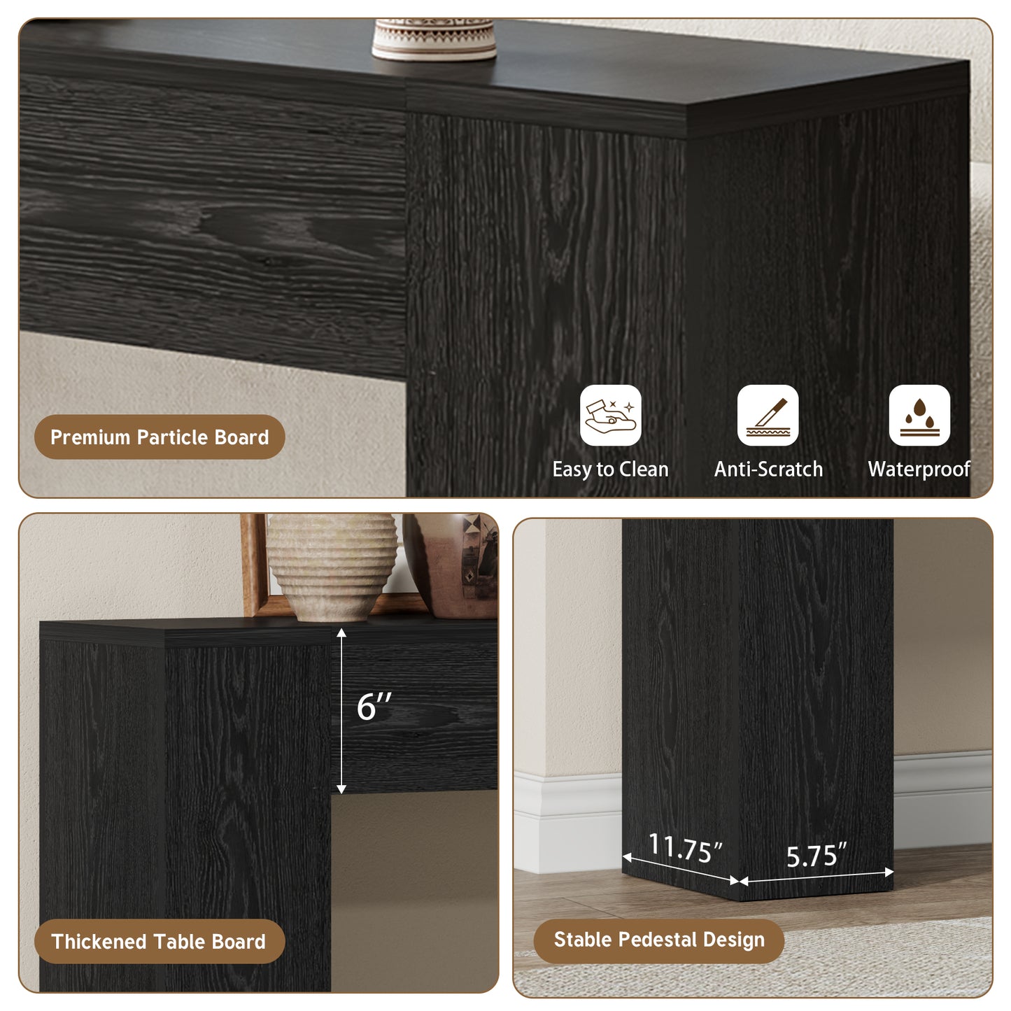 53 Inch Black Farmhouse Console Table for Entryway Hallway | Small Entryway Table, Wood Black Finish, Behind Sofa Couch, Easy Assembly, Display Decor, 12"D x 53.25"W x 31.5"H