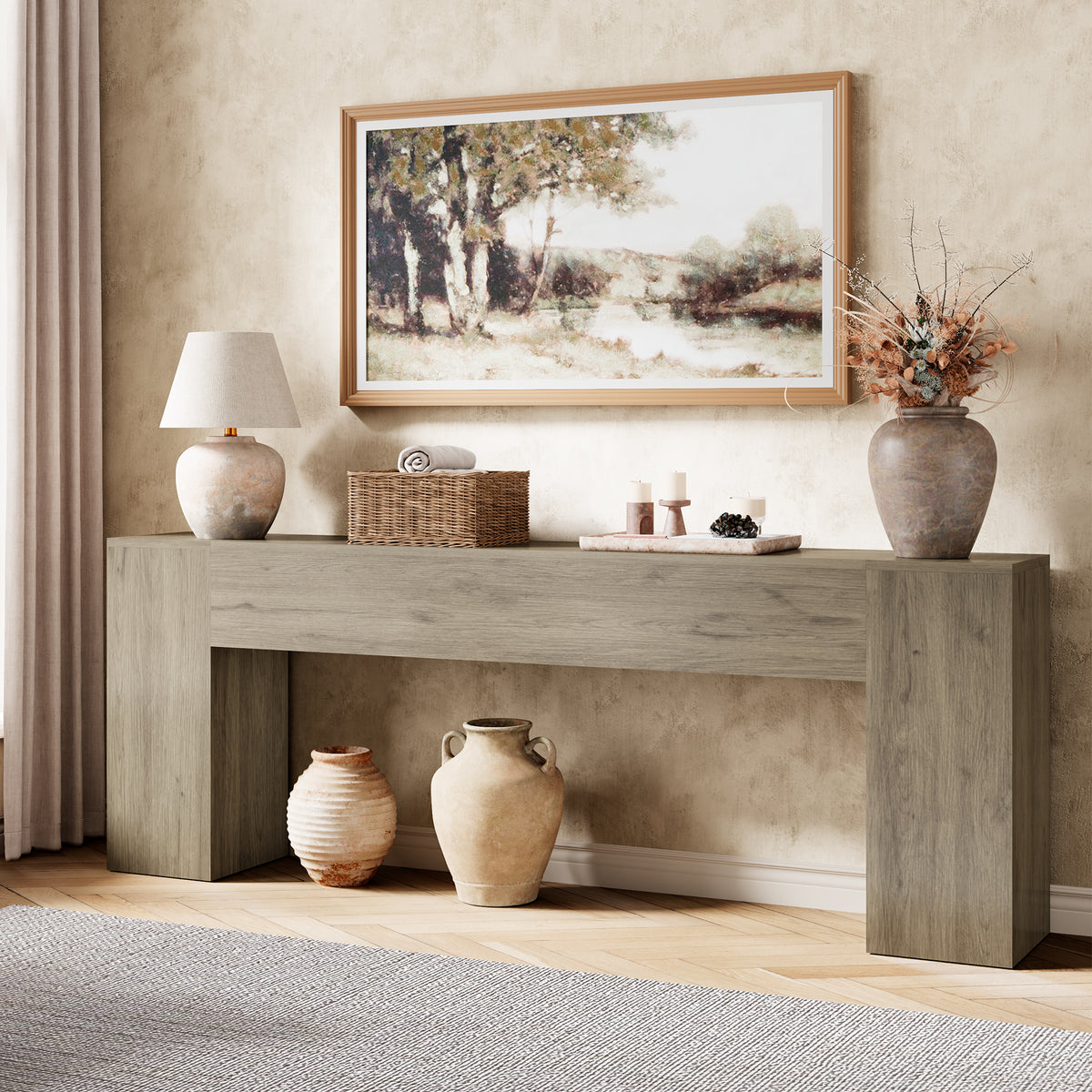 Farmhouse Sofa Table Narrow Long, Wood Console Table for Living Room, Entry Way,Extra Long Entryway Table Modern, 86-Inch Behind Couch Table, Grey ﻿