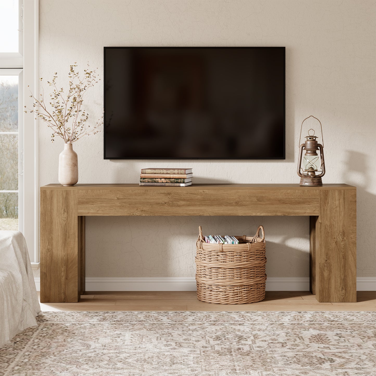 86-Inch Extra Long Console Table, Farmhouse Wood Entryway Table, Large Sofa Table Behind Couch for Hallway Entrance Living Room Accent, Natural Oak Brown