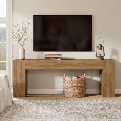 86-Inch Extra Long Console Table, Farmhouse Wood Entryway Table, Large Sofa Table Behind Couch for Hallway Entrance Living Room Accent, Natural Oak Brown