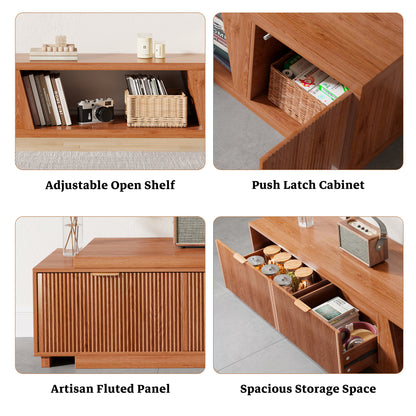 Epecoya Extendable TV Stand with Storage Cabinet Wooden, Mid Century Modern TV Stand with Adjustable Shelf and Drawers, Extra Long TV Stands for Living Room Fluted, Warm Brown Oak (64.57" W-98.43" W)