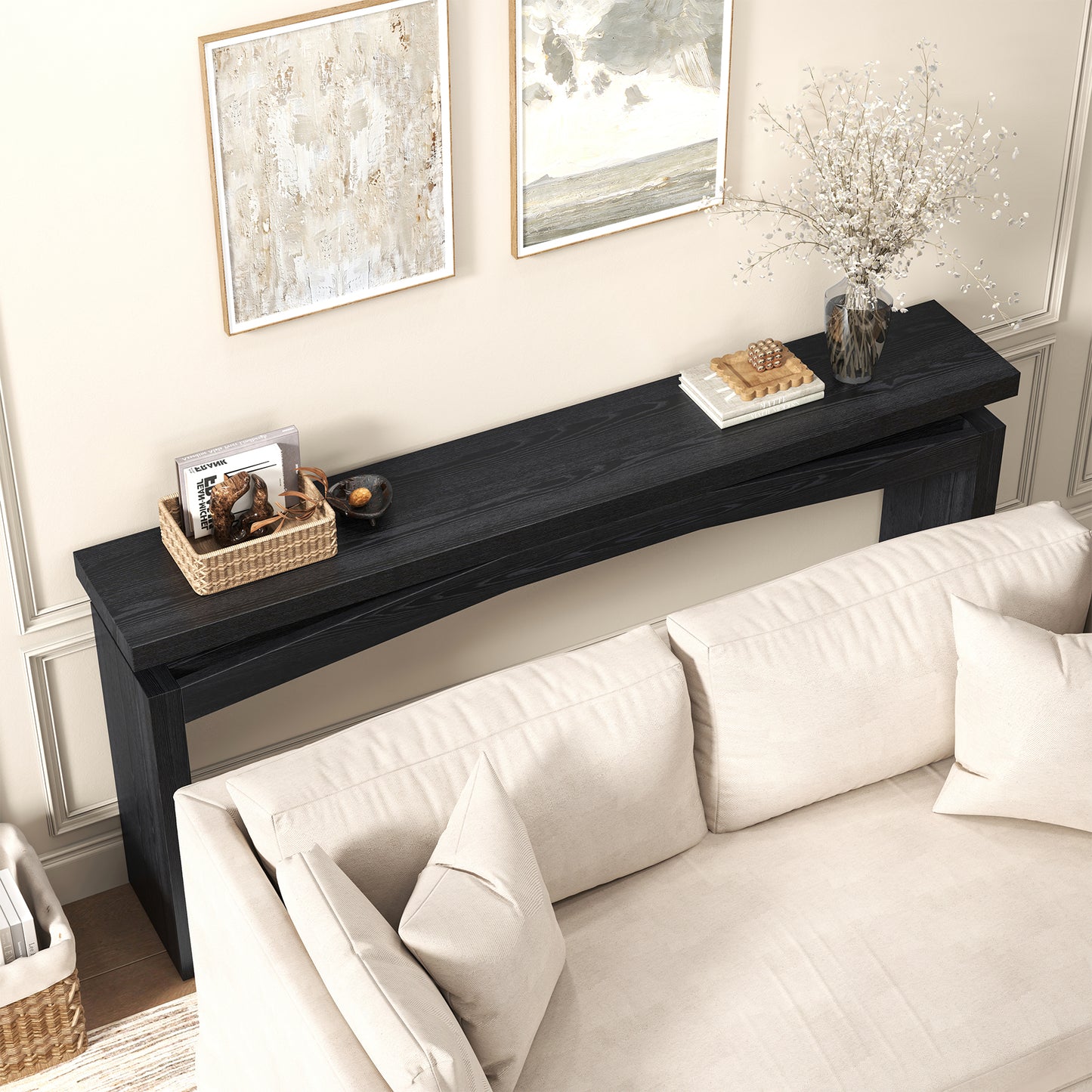 Black Console Tables for Entryway Living Mid-Century, Rectangular Sofa Tables Narrow Long Behind Couch, Wooden Entry Way Foyer Hallway Table for Home, Living Room, Apartment, Black