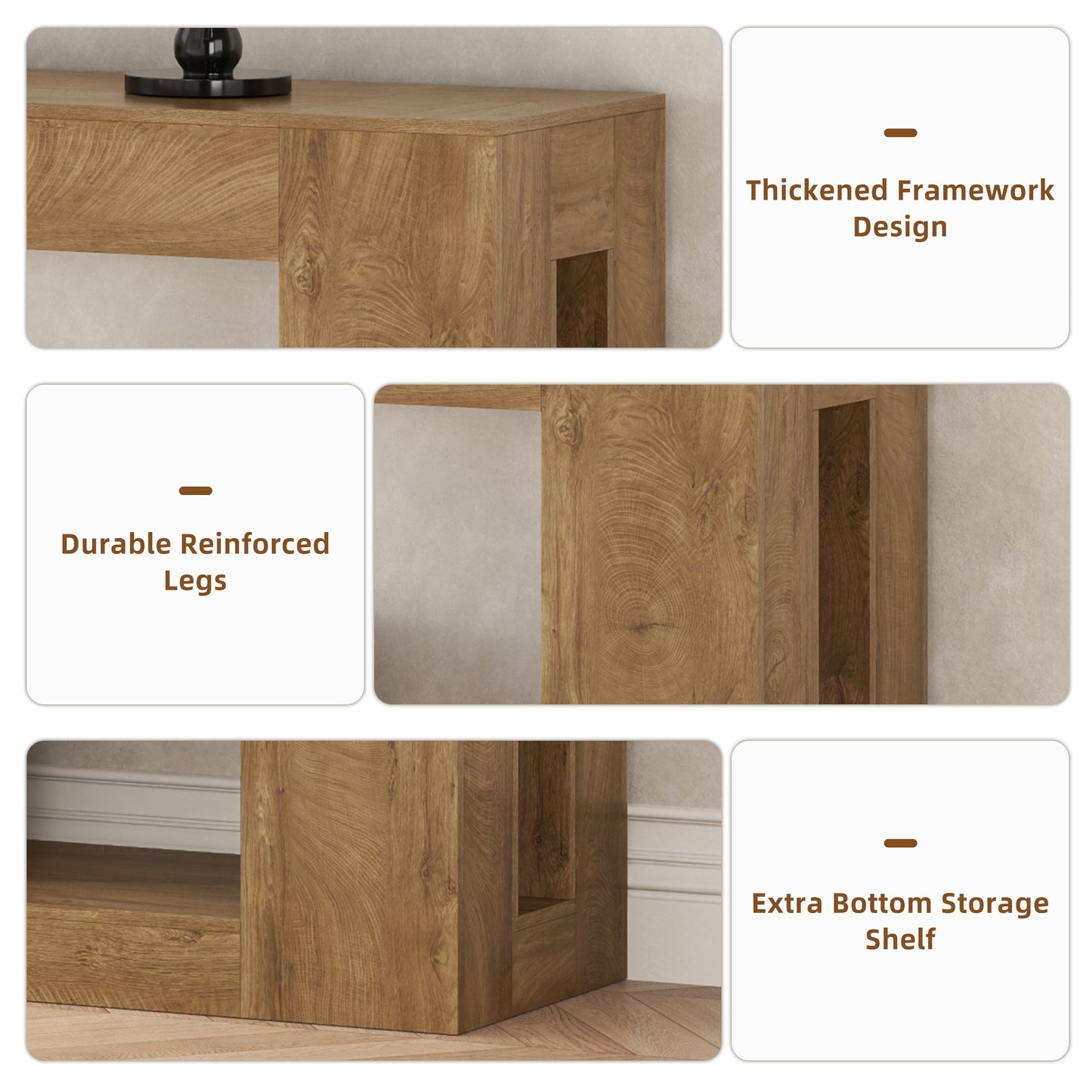 82.8-Inch Farmhouse Console Table with Storage Shelf, Natural Wood Finish - Extra Long Sofa Table Behind Couch, Entryway Table for Entrance, Hallway, Living Room