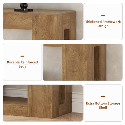 82.8-Inch Farmhouse Console Table with Storage Shelf, Natural Wood Finish - Extra Long Sofa Table Behind Couch, Entryway Table for Entrance, Hallway, Living Room