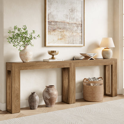 94.5'' Extra Long Console Table, Narrow Sofa Behind Couch Table with Outlet Skinny Entryway Table with USB Charging, Farmhouse Wood Foyer Table for Hallway, Living Room, Natural Oak