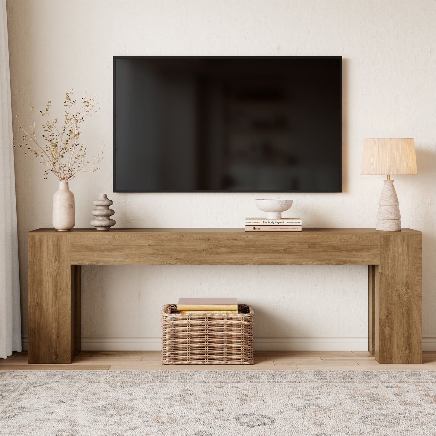 94.5 Inch Extra Long Console Table, Farmhouse Large Wooden Entryway Table, Long Sofa Table Behind Couch for Spacious Living Room Hallway, Natural Oak Brown
