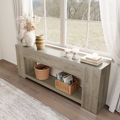 86-Inch Sofa Tables Narrow Long, 2-Tier Behind Couch Table, Grey | Modern Entryway Table with Storage Shelves, Extra Long Console Table for Living Room, Entrance, Hallway