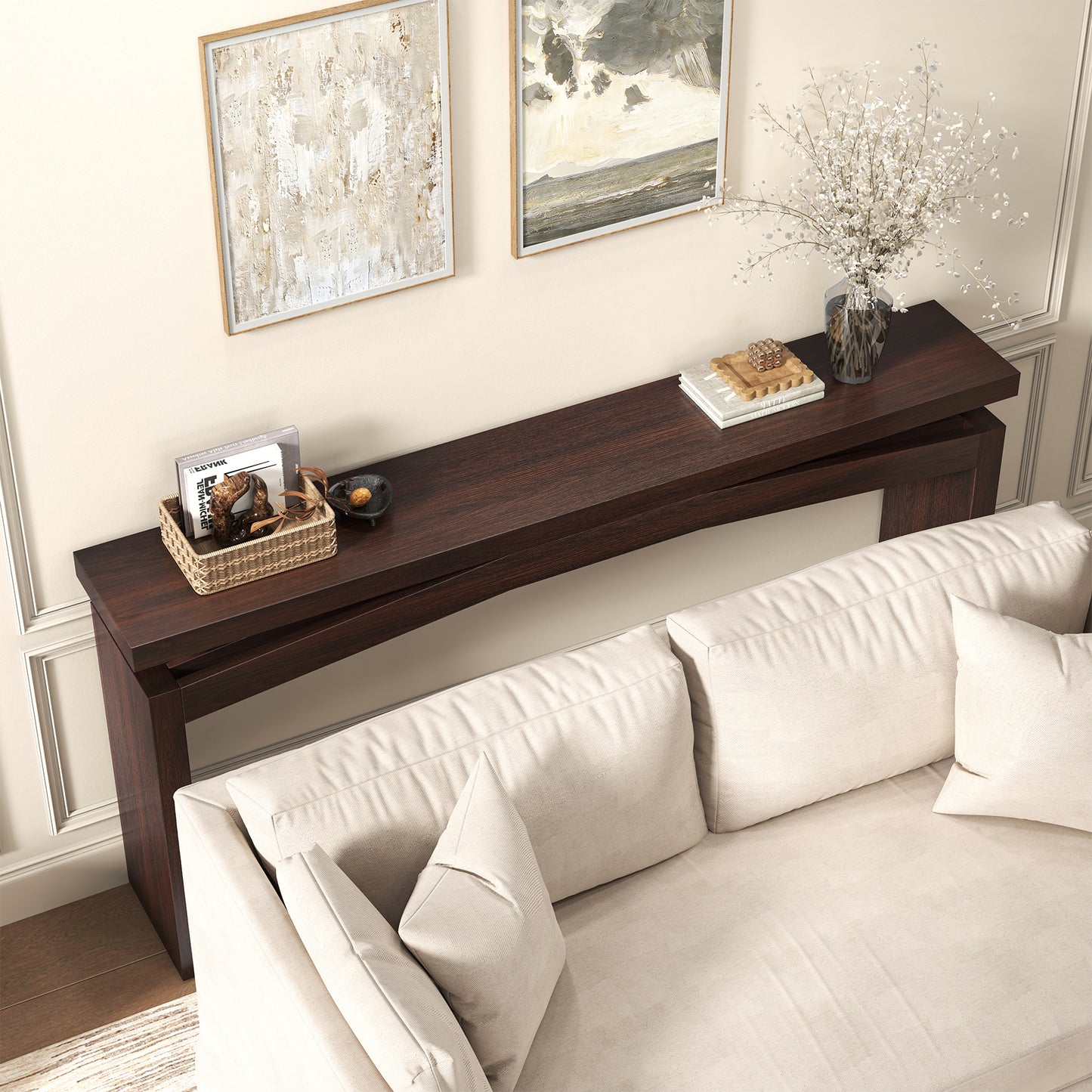 63-Inch Farmhouse Entryway Table Behind Couch Skinny, Long Wooden Entrance Table for Living Room Narrow, Rectangular Modern Console Tables for Apartment, Home, Dark Brown