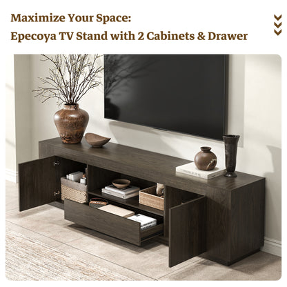 Wood TV Stands for Living Room 78-Inch, Walnut Brown Mid Century Entertainment Center with Storage, Large Television Stand for TVs Up to 85 Inch