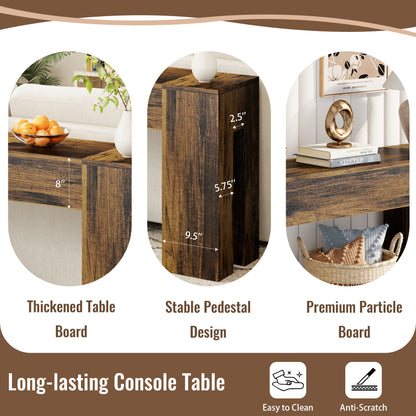Epecoya Extra Long Sofa Console Table for Entryway Living Room, 71-Inch Farmhouse Wood Behind Couch Table, Rectangular Accent Console with Wooden Double Base for Hallway Foyer Entrance, Rustic Brown