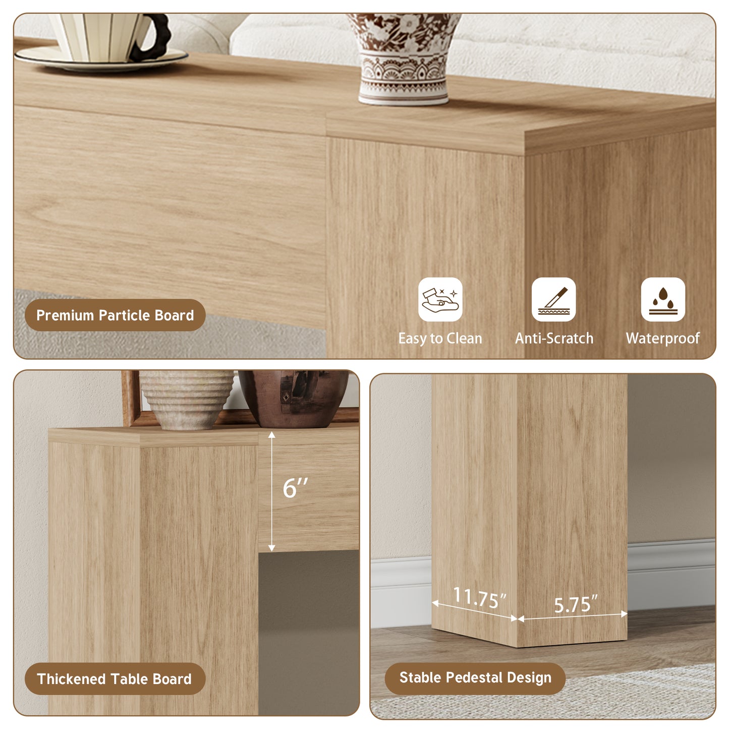43 Inch Small Light Oak Console Table for Hallway Entryway Entrance | Farmhouse Wood Table, Small Console, for Living Room Behind Couch Sofa, Easy Assembly