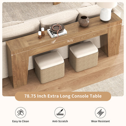 Epecoya Extra Long Sofa Console Table for Entryway, 78-Inch Large Farmhouse Wood Behind Couch Table, Modern Trapezoid Accent Entrance Table for Foyer Living Room Hallway Home, Natural Oak Brown