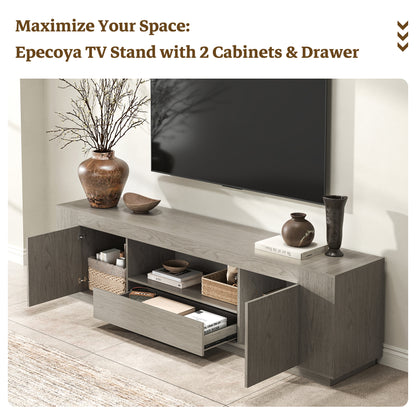Grey TV Stands with Storage Cabinets, Wooden Media Console 78.7-Inch Long Entertainment Center, Farmhouse TV Consoles for Living Room, Apartment, Grey