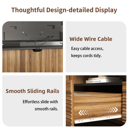 78.8 Inch TV Stand with Storage Cabinets for Living Room, TVs Media Console Entertainment Center with Drawers, Wood Fluted Television Stands with Open Shelves for Bedroom, Dark Brown Walnut