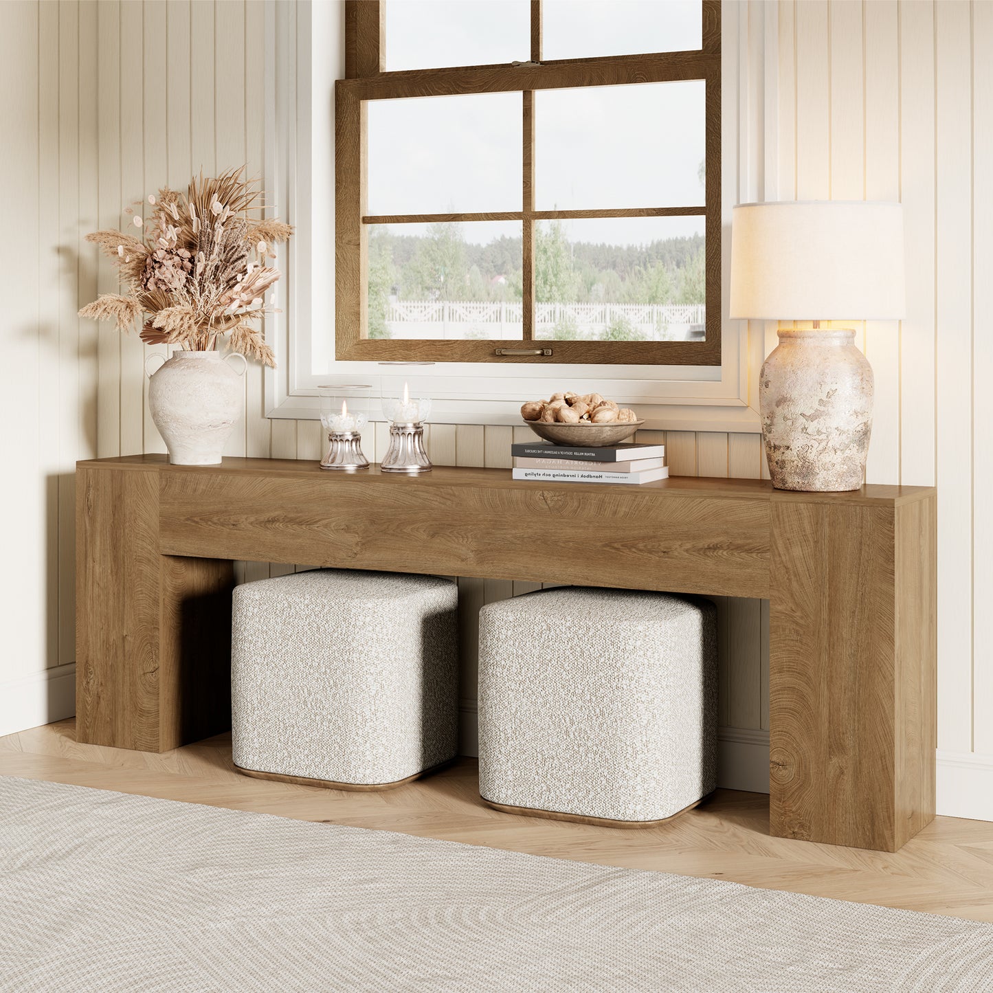 Extra Long Console Tables for Entryway, 94.5 Inch Wooden Couch Table Behind Sofa Modern, Large Farmhouse Hallway Table for Living Room, Entrance, Entry Way, Natural Oak Brown