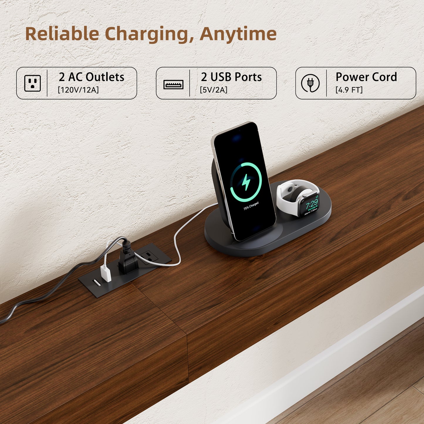 94.5" Narrow Console Table with USB Charging & Side Shelves, Walnut | Extra Long Thin Table for Behind Sofa Couch,Entryway, Hallway,94.5"W x 12"D x 31.5"H, Walnut Wood, USB Ports Charging