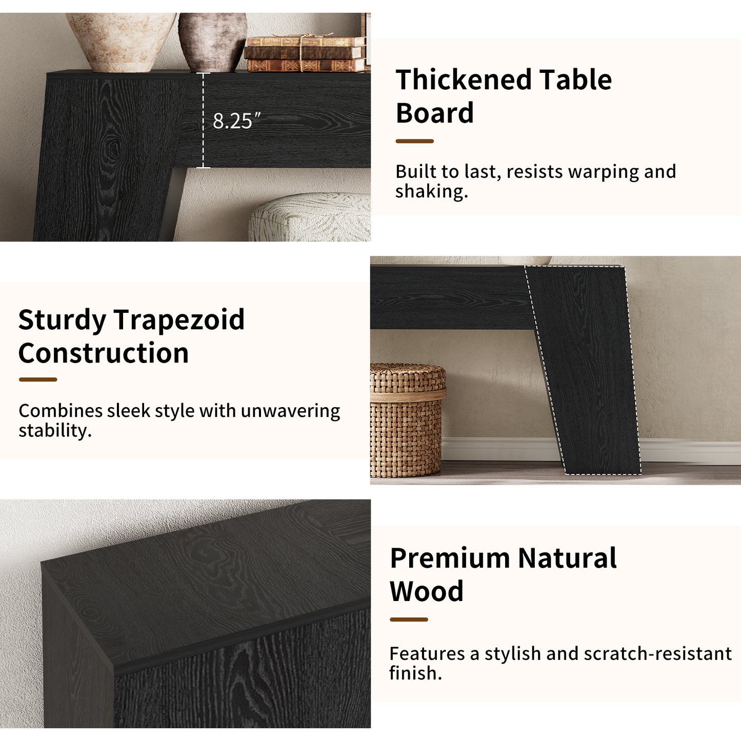 Extra Long 78-Inch Black Console Table for Entryway, Modern Narrow Sofa Table Behind Couch, Sturdy Wood Accent Entrance Table for Living Room Hallway