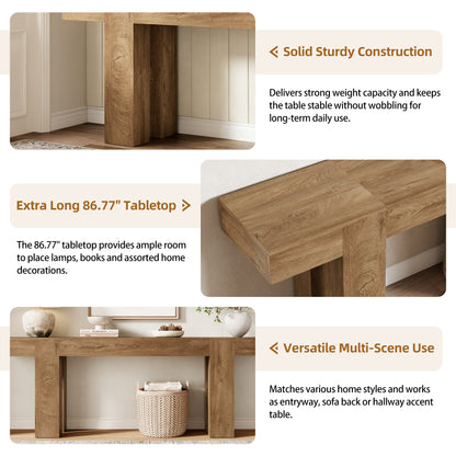 86.77-Inch Extra Long Console Table, Wood Entryway Table, Large Farmhouse Sofa Table Behind Couch for Living Room Hallway, Walnut Style