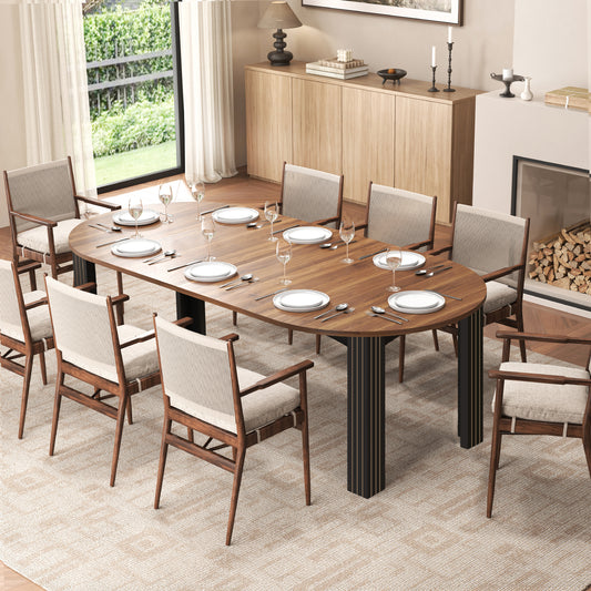 Extendable Dining Table for 4-8 People, 43”-78” Wooden Expandable Round Kitchen Table with 2 Leafs, Space Saving Farmhouse Oval Dining Room Tables for Living Room Apartment, Walnut&Black