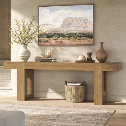 78.7 Inch Long Console Table for Entryway, Natural Oak Brown Farmhouse Sofa Table Behind Couch, Large Wood Entrance Table for Hallway, Living Room, Foyer